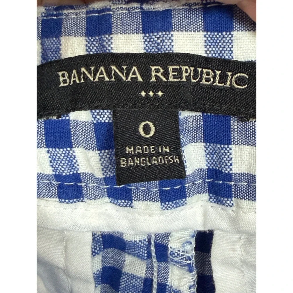 Banana Republic Women Cotton Linen Pants 0 Blue Gingham Tie Waist Tapered Leg